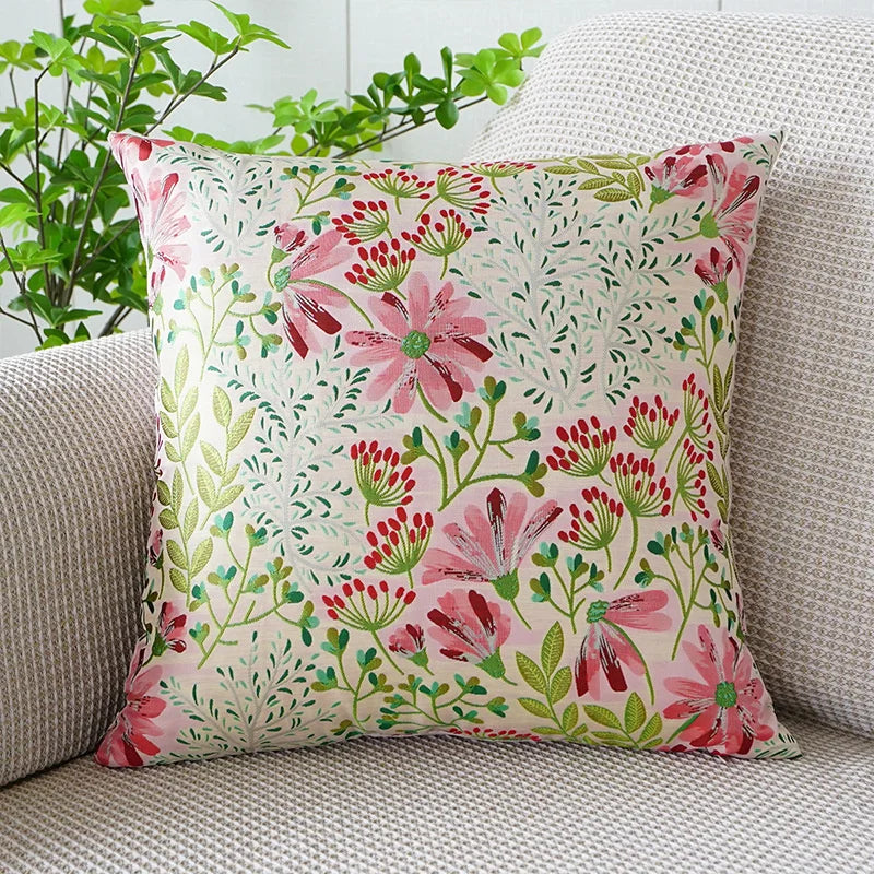 DecorBites™ Jacquard Floral Pillow Cover 45x45cm Pink Green Blue Soft Smooth Touch