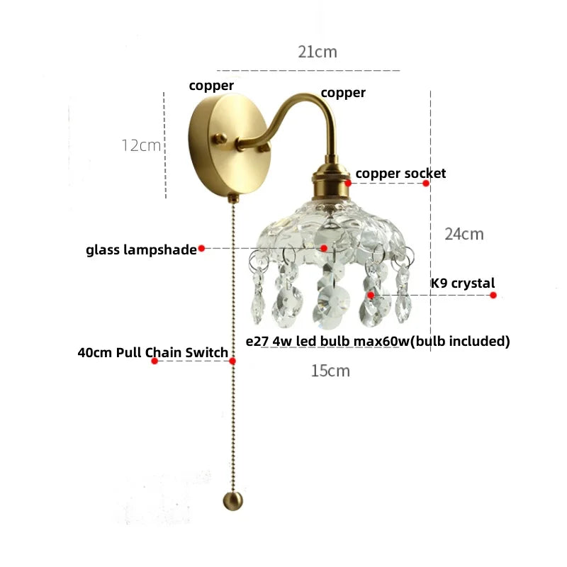 DecorBites™ Conch Copper LED Wall Light Fixture with Pull Chain Switch