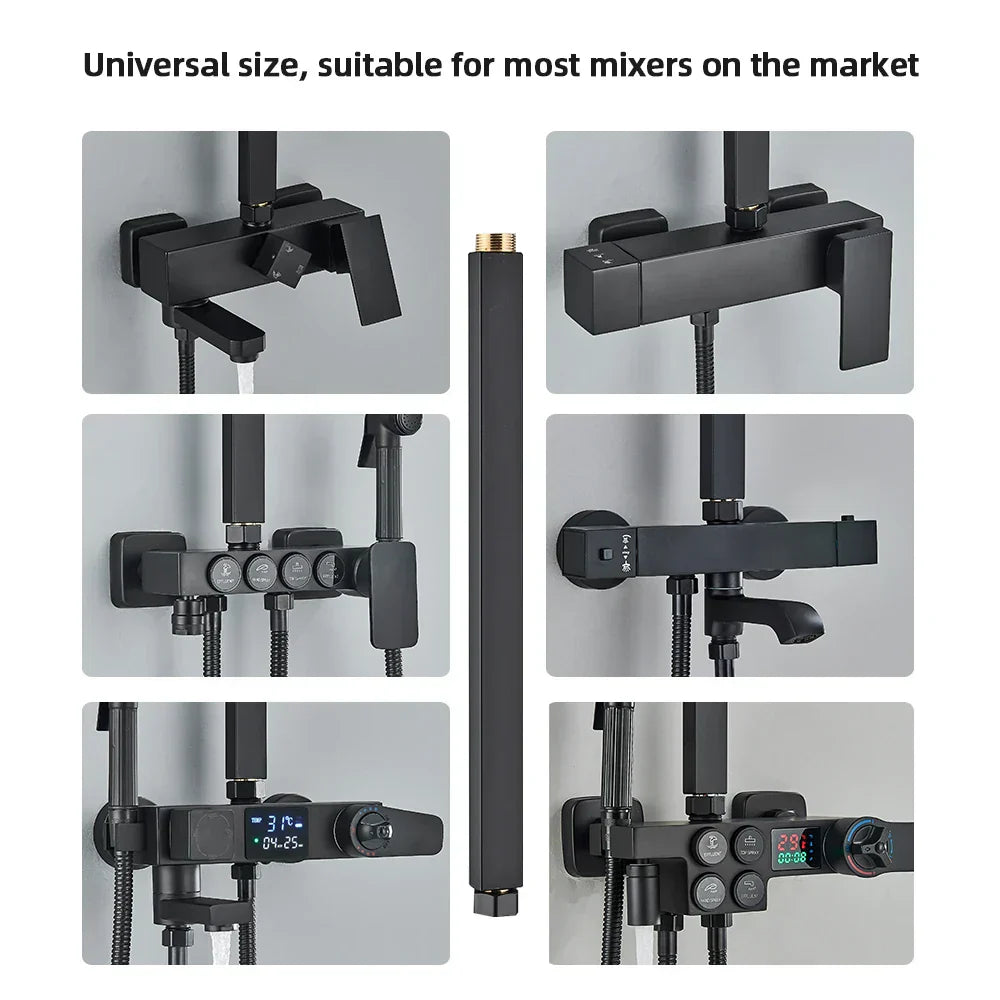 DecorBites™ Black Bathroom Shower Faucet Extension Tube - Round & Square 30/40cm General Interface
