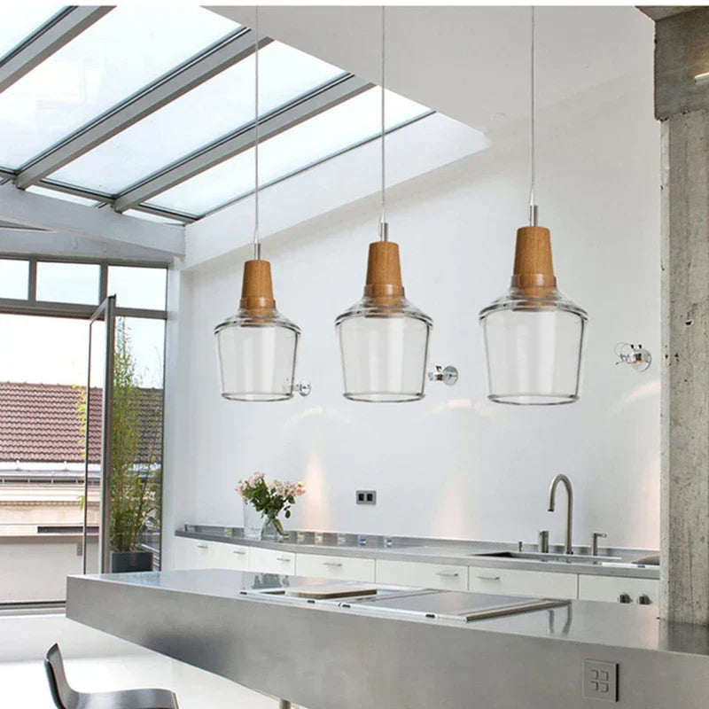 DecorBites™ Glass & Wood Pendant Light: Modern Nordic Hanging Lamp for Bar, Table, Dining - Gray Retro Decor
