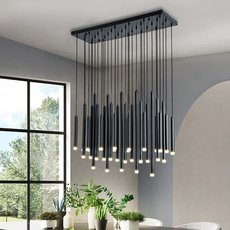 DecorBites™ Golden Tube LED Chandelier for Modern Duplex Villa Living Room Staircase