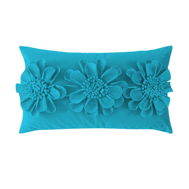 DecorBites™ 3D Blue Floral Velvet Cushion Cover 30x50/45x45CM - Small Daisy Sunflower Pillowcase