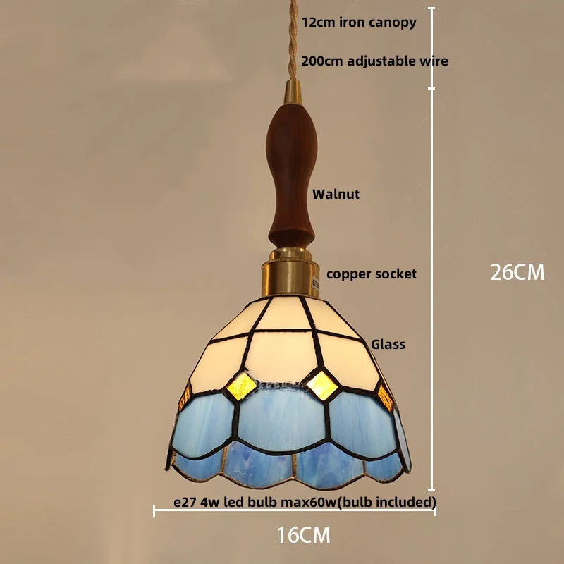 DecorBites™ LED Pendant Light: Japan Style White Glass, Copper Socket, Walnut Wood Lamp