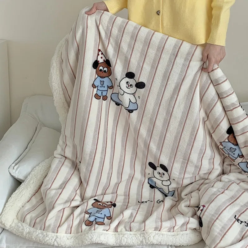 DecorBites™ Cartoon Lamb Wool Blanket - Thick, Printed Coral Fleece Sofa Cover