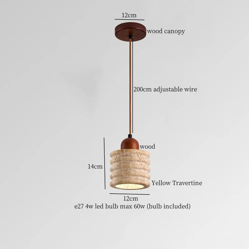 DecorBites™ Japanese LED Hanging Lamp Yellow Travertine Pendant Lighting for Bedroom and Dining Room