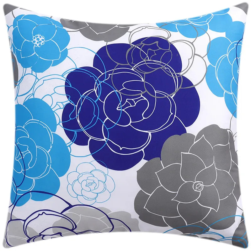 DecorBites™ Blue Floral Cushion Cover 45x45cm for Modern Home Decor & Office Sofa