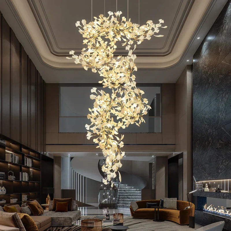DecorBites™ Ginkgo Biloba Chandelier: Elegant Duplex Living Room Hotel Lobby Pendant Light