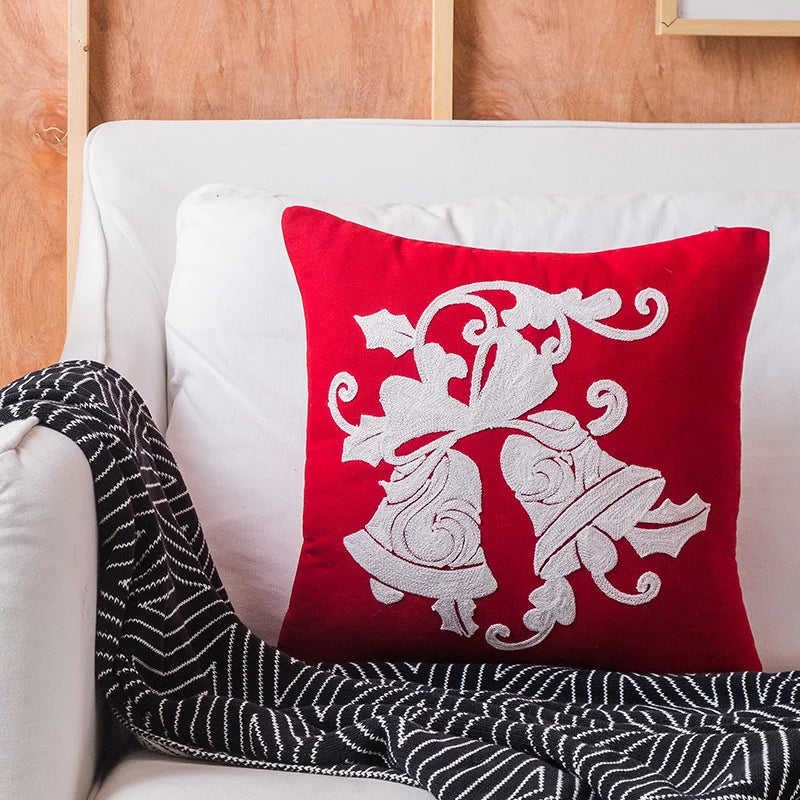 DecorBites™ Christmas Embroidered Cotton Canvas Pillow Covers Snowflake Elk Decor