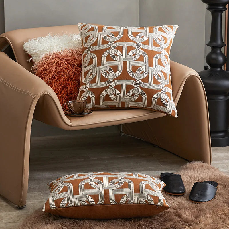 DecorBites™ Brown Coffee Geometric Jacquard Cushion Cover: High Precision & Light Luxury Modern Pillow Case for Home Decor