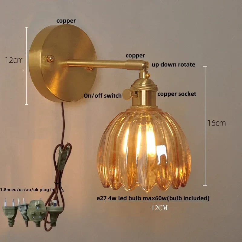 DecorBites™ Clear Glass LED Wall Lights Up Down Rotate Copper Nordic Modern Stair Sconce