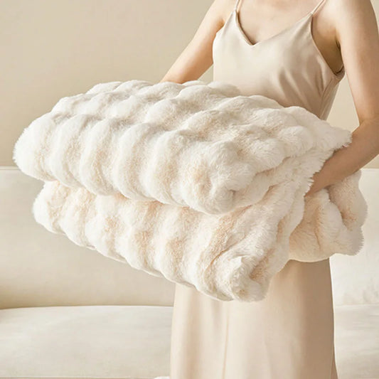 DecorBites™ Luxe Faux Rabbit Fur Blanket in Solid Color - Cozy Sofa Cover for Autumn Winter