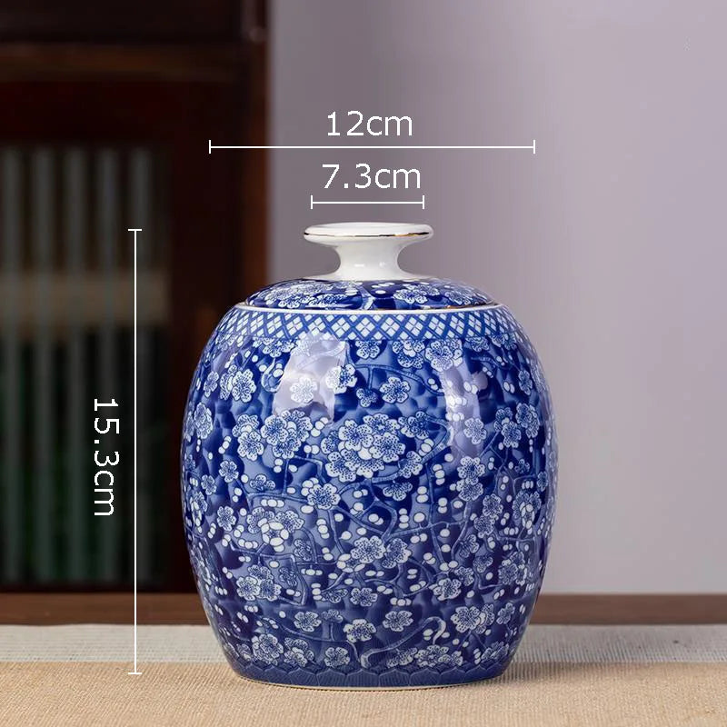 DecorBites™ Blue White Porcelain Tea Canister Organizer Box Coffee Container Caddy Jar