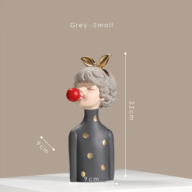 DecorBites™ Bubble Gum Girl Statue: Modern Room Decor & Birthday Gift