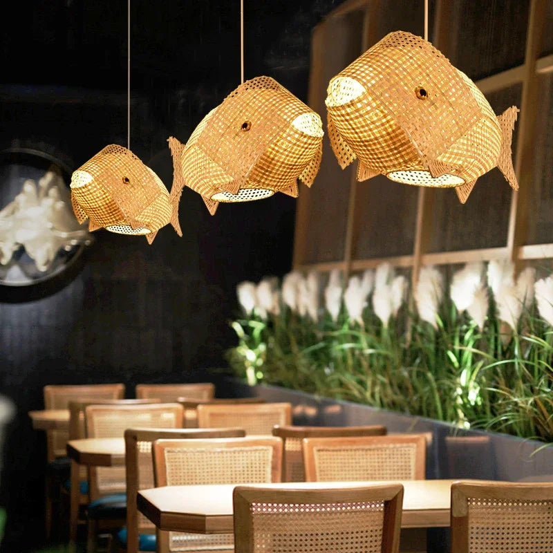 DecorBites™ Bamboo Fish Art Pendant Lights - Nordic LED Fixture for Kitchen & Living Room