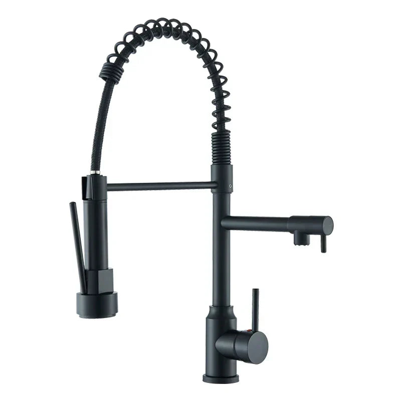 DecorBites™ Black Kitchen Faucet Spring Pull Down Sprayer Dual Spout Nozzle Mixer Tap