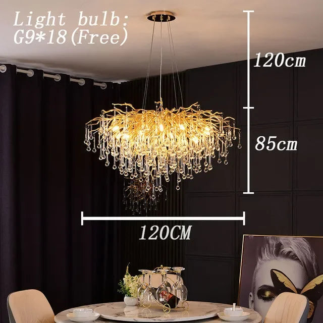 DecorBites™ Copper Branch Water Crystal Chandelier for Luxury Living Room and Salon