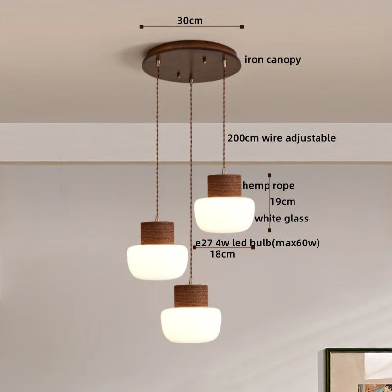 DecorBites™ Hemp Rope LED Pendant Light - Nordic Glass Hanging Lamp for Home Decor