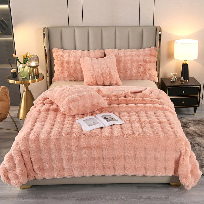 DecorBites™ Bubble Rabbit Velvet Blanket: Soft Plush Sofa Cover for All Seasons
