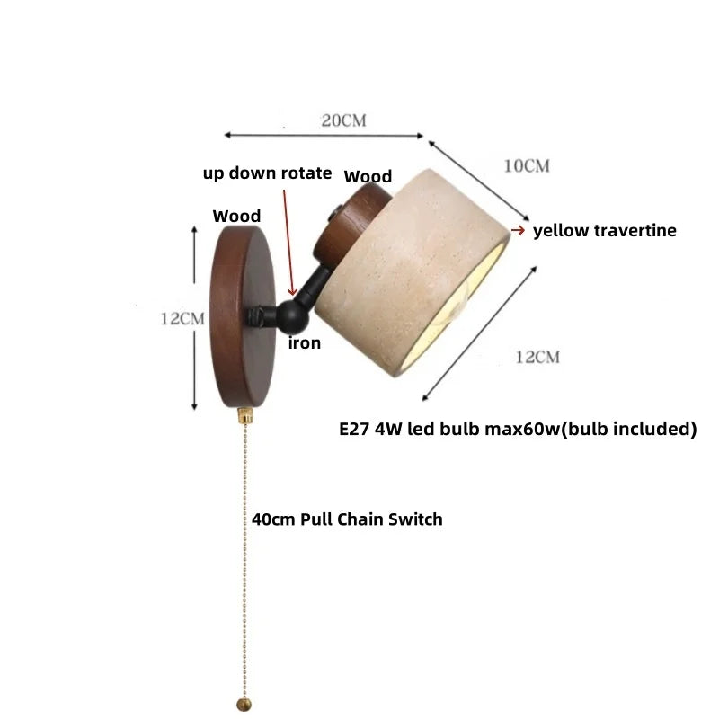 DecorBites™ Iron Rotate LED Wall Light Sconce Yellow Travertine: Modern Nordic Bedroom Lamp