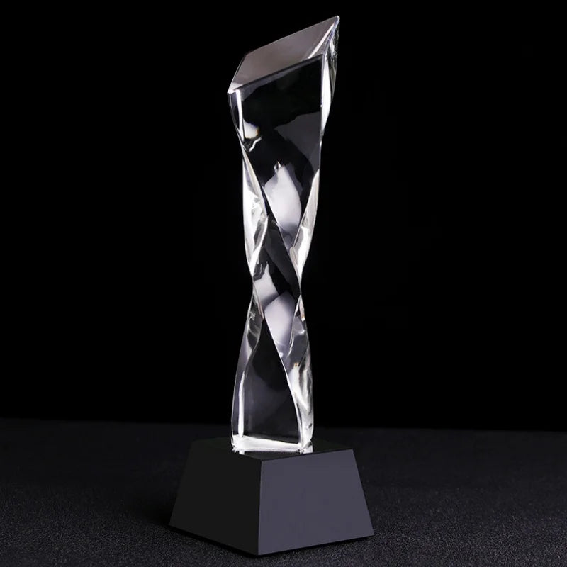 DecorBites™ Blue Glass Twisted Column Trophy - Customize Competition Prize