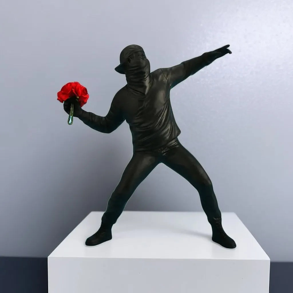 DecorBites™ Bansky Flower Thrower Sculpture: Modern Office & Home Decor