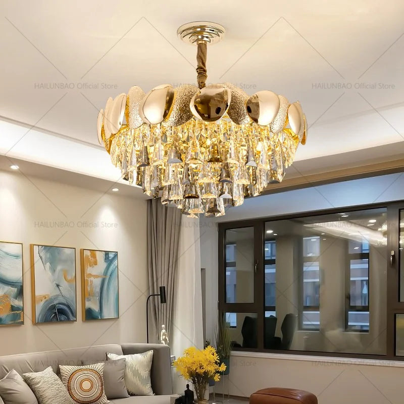 DecorBites™ Crystal Chandelier: Modern Elegance for Living Room, Dining Room, Bedroom - Gold Finish