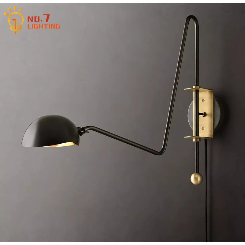 DecorBites™ Black/Gold Lustre Copper Swing Arm Wall Lamp for Modern Living Spaces