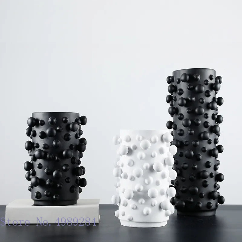 DecorBites™ Black White Abstract Dots Resin Vase Irregular Bumps Home Decoration Organizer