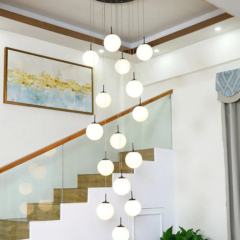 DecorBites™ Cream Glass Ball Chandelier for Duplex Villa Penthouse, Restaurant and Staircase