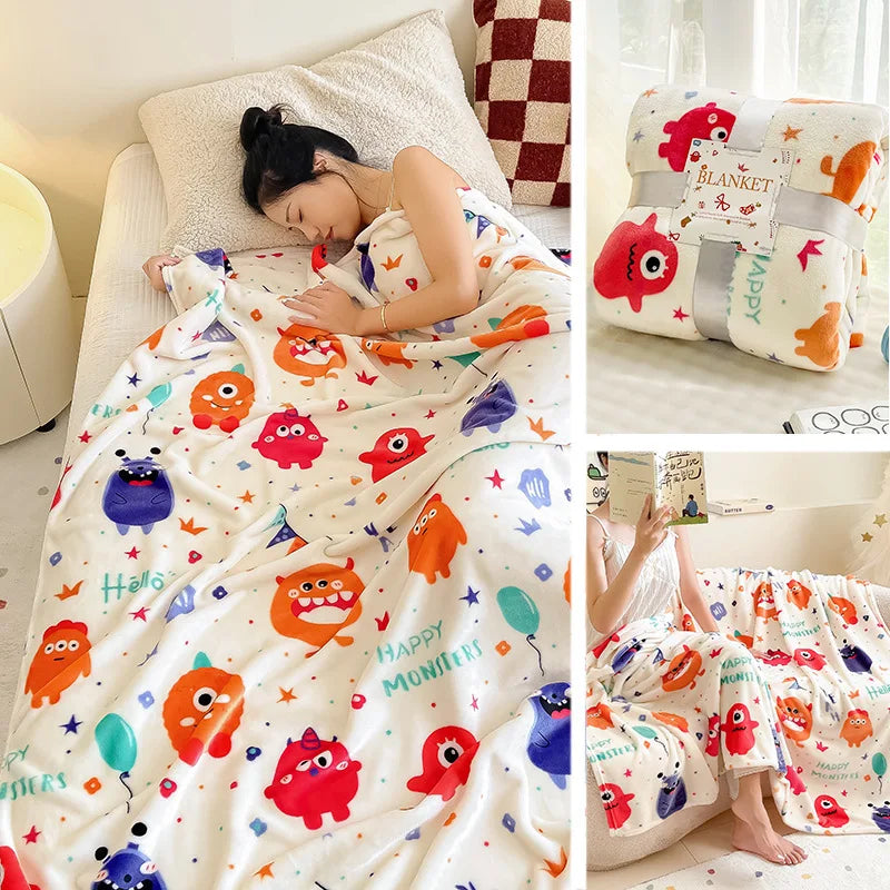 DecorBites™ Christmas Flannel Blanket - Soft & Cozy Cartoon Shawl for Home & Office