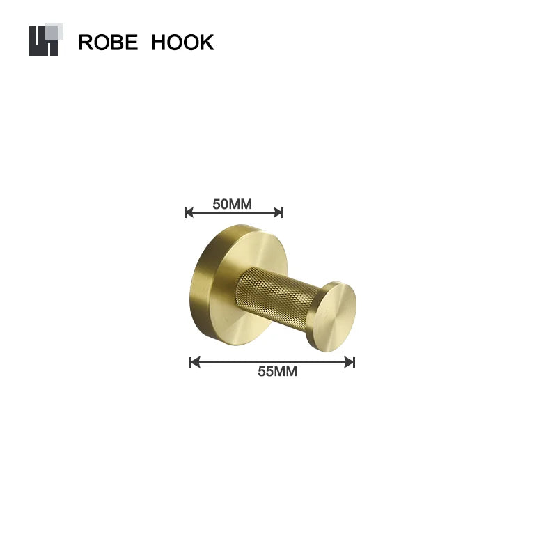 DecorBites™ Brushed Gold Brass Bathroom Accessories Set: Hand Towel Bar, Toilet Paper Holder, Robe Hook