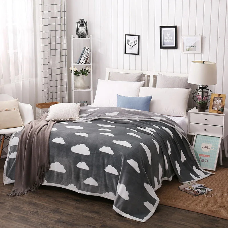 DecorBites™ Cozy Flannel Blanket for All Seasons: Double-Sided Velvet Bed Cover, Single Double