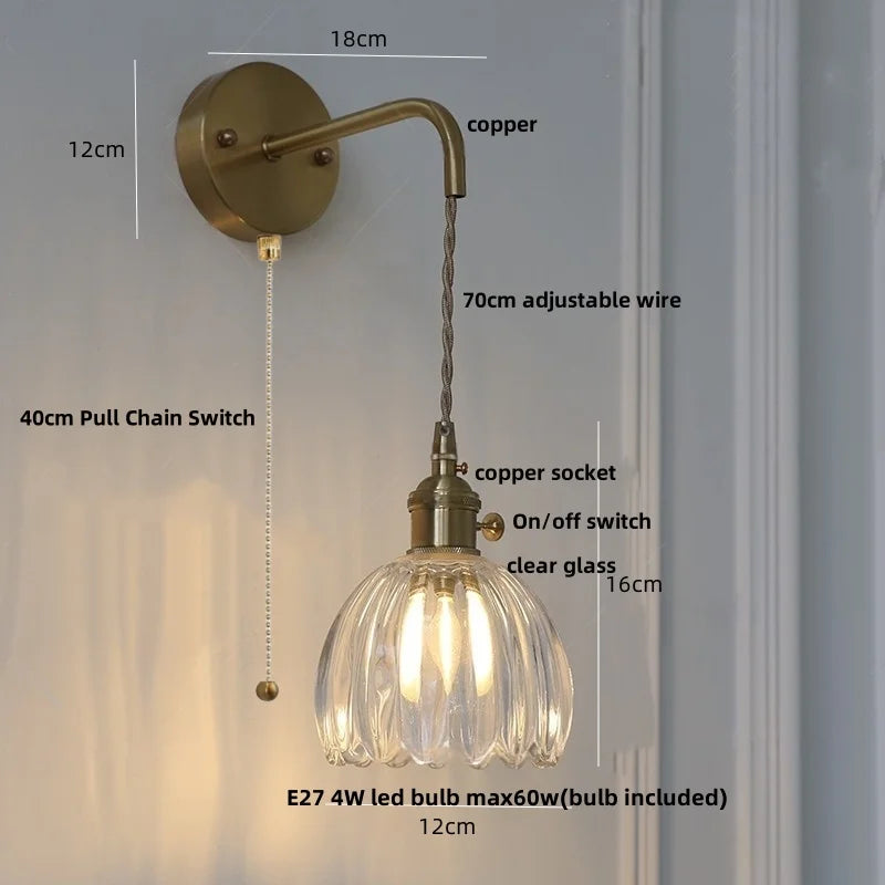 DecorBites™ Glass Adjustable LED Wall Lamp with Pull Chain Switch, Modern Nordic Design