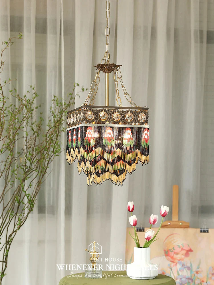 DecorBites™ Black Rose Tassel Pendant Lights, Classic Retro Lustres for Living Room