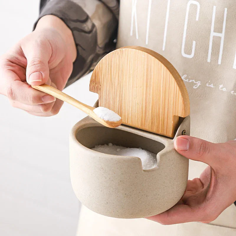 DecorBites™ Ceramic Seasoning Jar Set with Bamboo Lid and Spoon