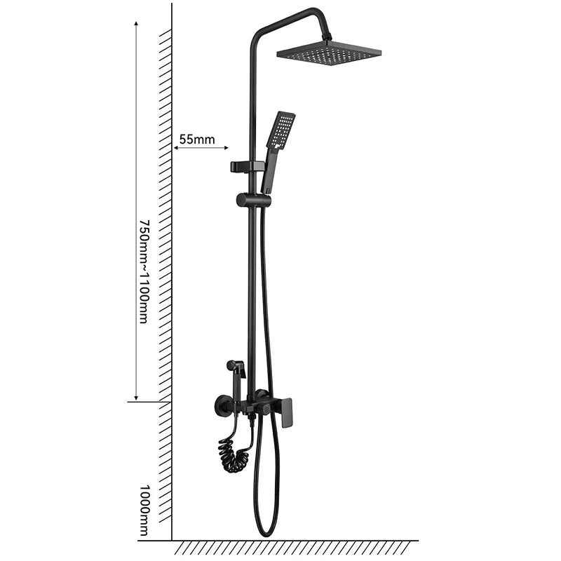DecorBites™ Black Wall Mounted Bathroom Shower Faucet Set - Bathtub Mixer Tap