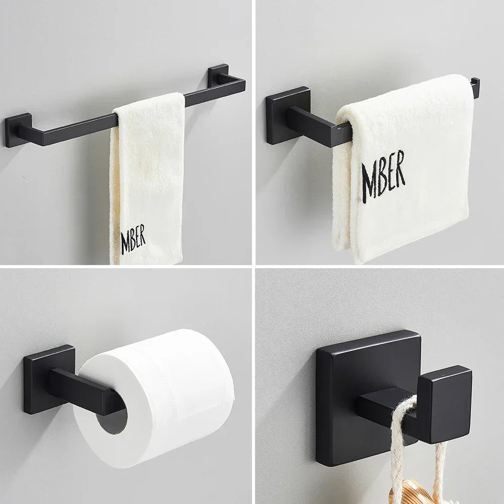 DecorBites™ Brushed Gold Stainless Steel Bathroom Accessories Set: Toilet Wall Towel Bar, Paper Holder, Hook