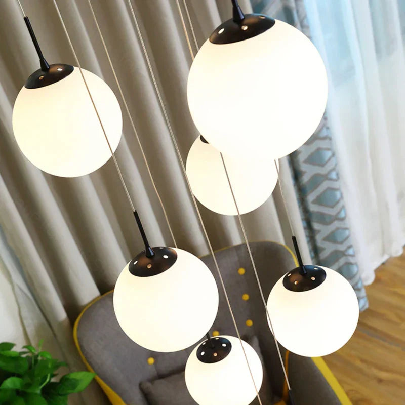 DecorBites™ Cream Glass Ball Chandelier for Duplex Villa Penthouse, Restaurant and Staircase