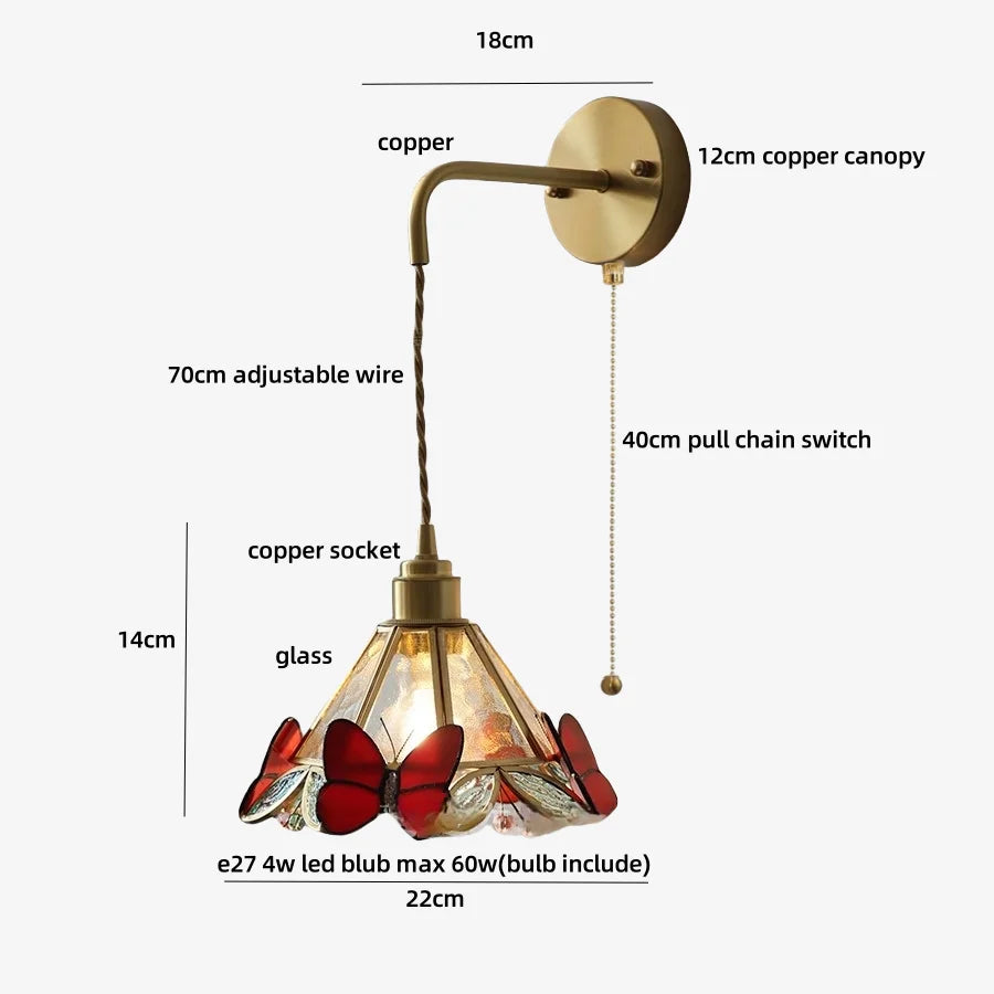 DecorBites™ Butterfly Glass Wall Light Fixture LED Wire Adjustable Lamp