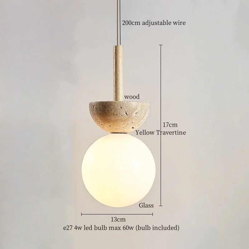 DecorBites™ Creative Stone LED Pendant Light Yellow Travertine Nordic Minimalism Hanging Lamp