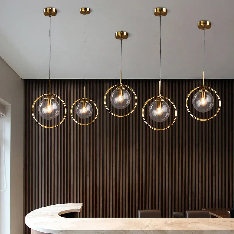 DecorBites™ Golden Ring Glass Ball Pendant Light for Kitchen Dining Room & Bedside