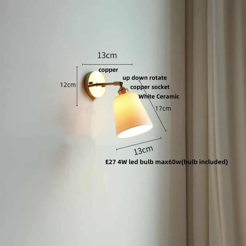 DecorBites™ Copper Wall Light Fixture Bedroom Bedside Sconce White Ceramic Lamp