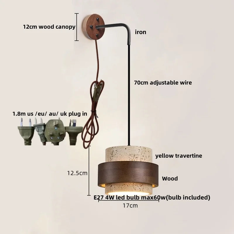 DecorBites™ LED Yellow Travertine Stone Wall Lamp with Pull Chain Switch