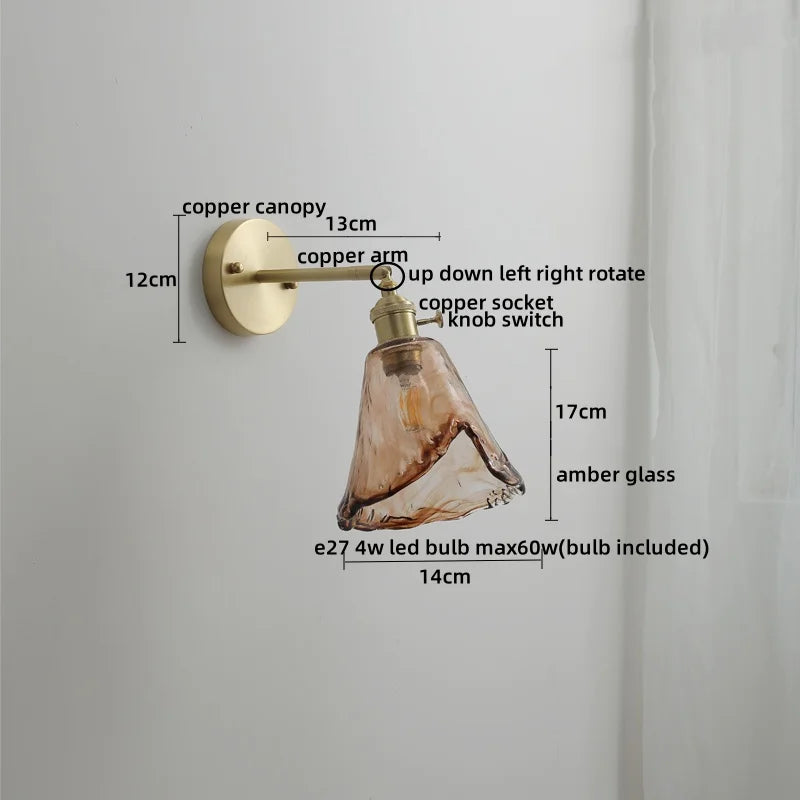 DecorBites™ Glass Copper LED Wall Lamp with Knob Switch for Modern Home Decor