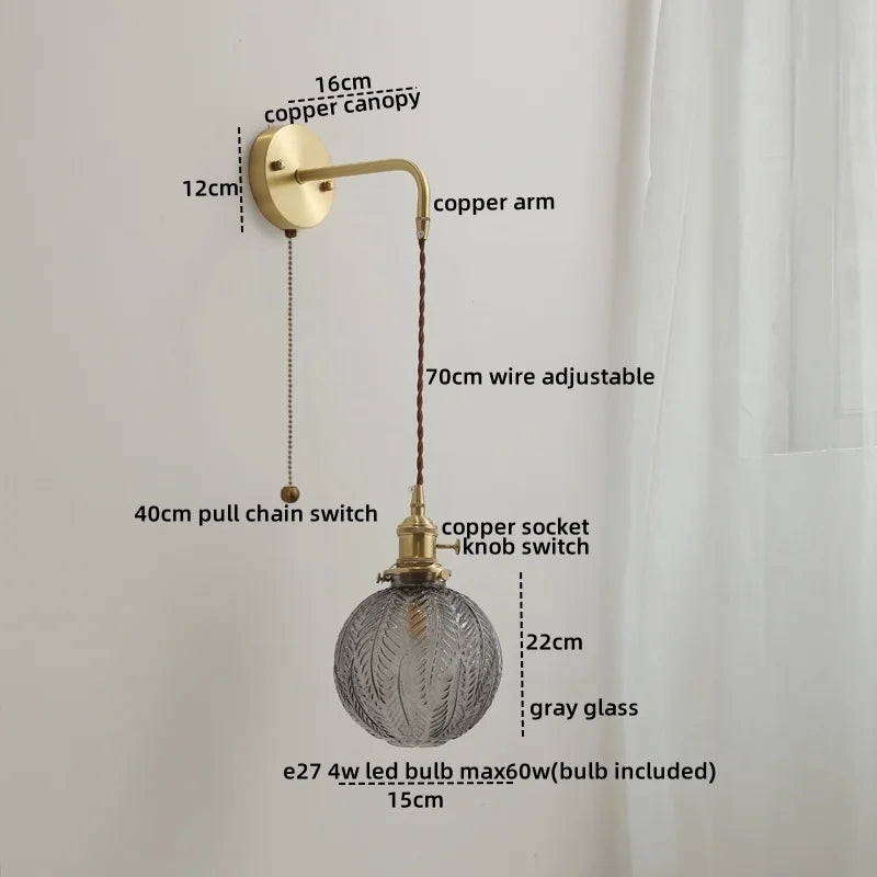 DecorBites™ Glass Copper LED Wall Lights with Knob Switch, Modern Bedside Lamp
