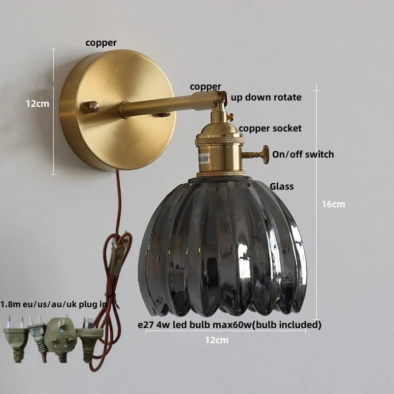 DecorBites™ Clear Glass LED Wall Lights Up Down Rotate Copper Nordic Sconce Fixtures