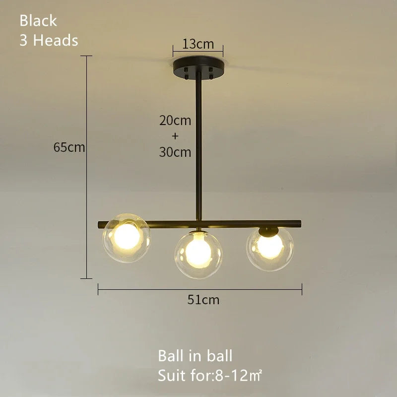 DecorBites™ Glass Ball Pendant Chandeliers - Modern LED Hanging Lights for Home Decor