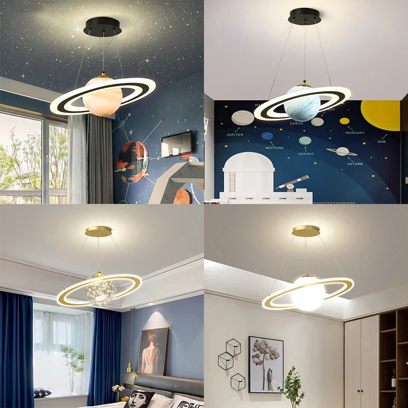 DecorBites™ Astronaut Ball LED Light: Modern Boys Room Decor, Acrylic Planet Earth Pendant