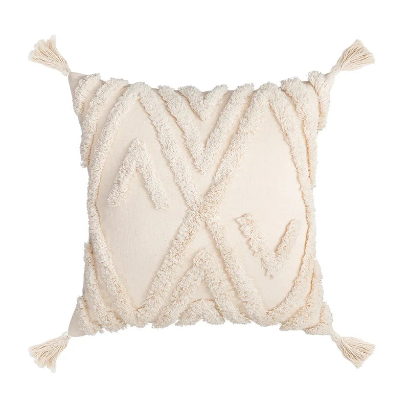 DecorBites™ Geometric Tufted Fringed Cushion Cover for Stylish Home Decor