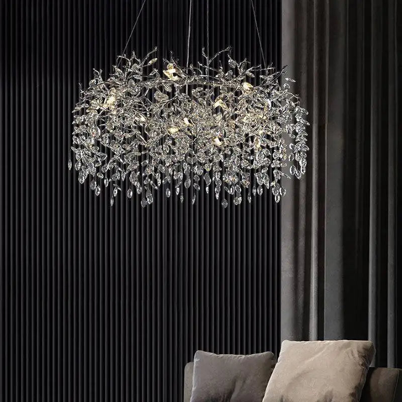 DecorBites™ Golden Crystal Tree Chandelier, Luxury Matte Aluminum Art Ceiling Light for Living Room